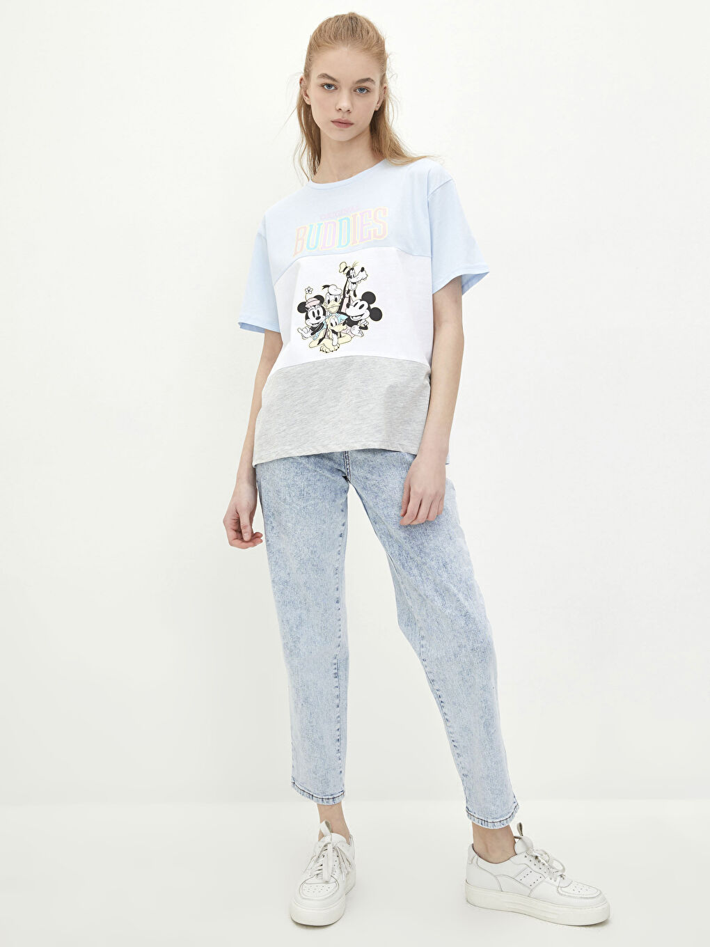 Crew Neck Mickey Mouse Printed Short Sleeve Cotton Women's T-Shirt-2