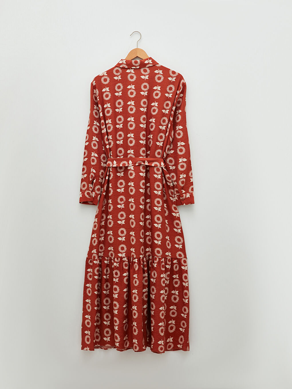 Shirt Neck Flower Long Sleeve Poplin Women's Dress-6