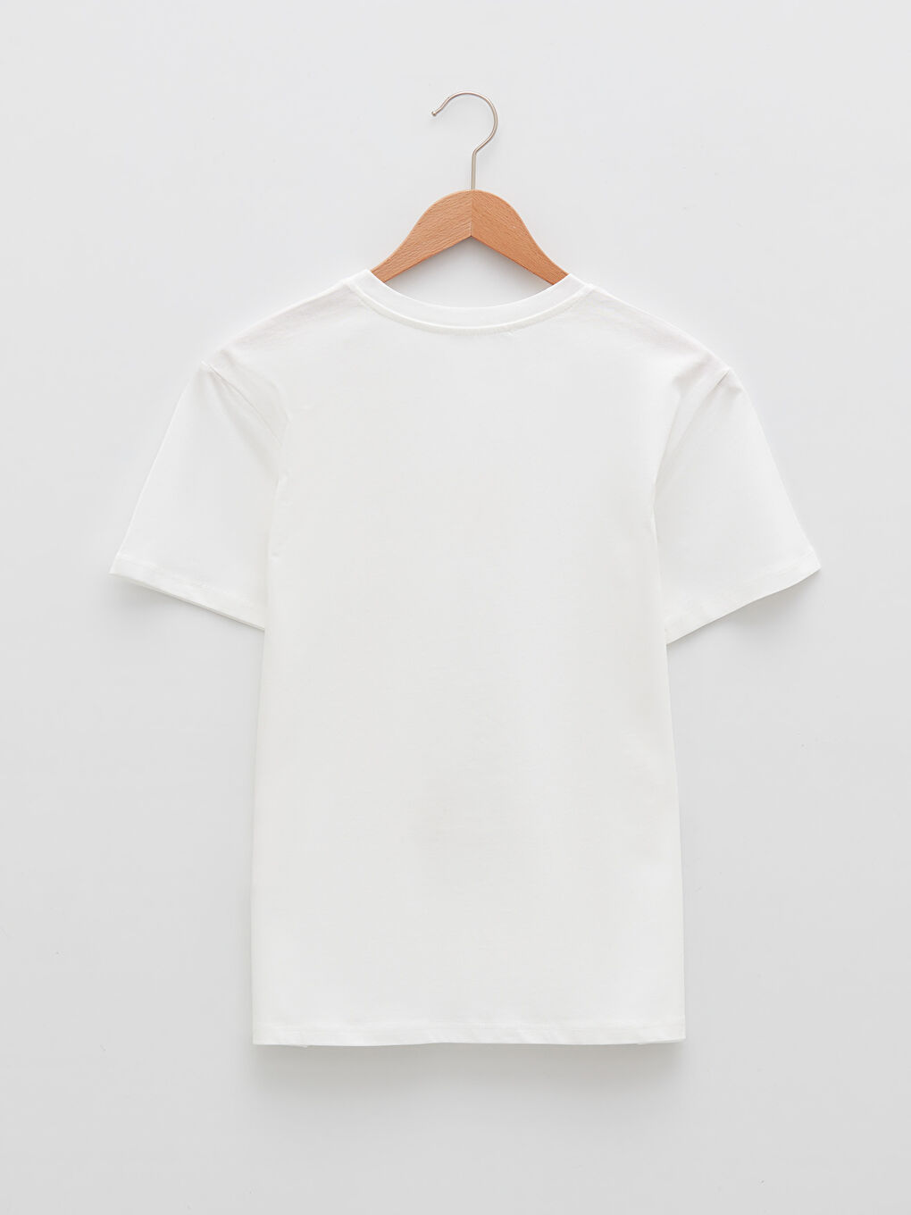 Beyaz Bisiklet Yaka Baskılı Kısa Kollu Pamuklu Kadın Tişört-6