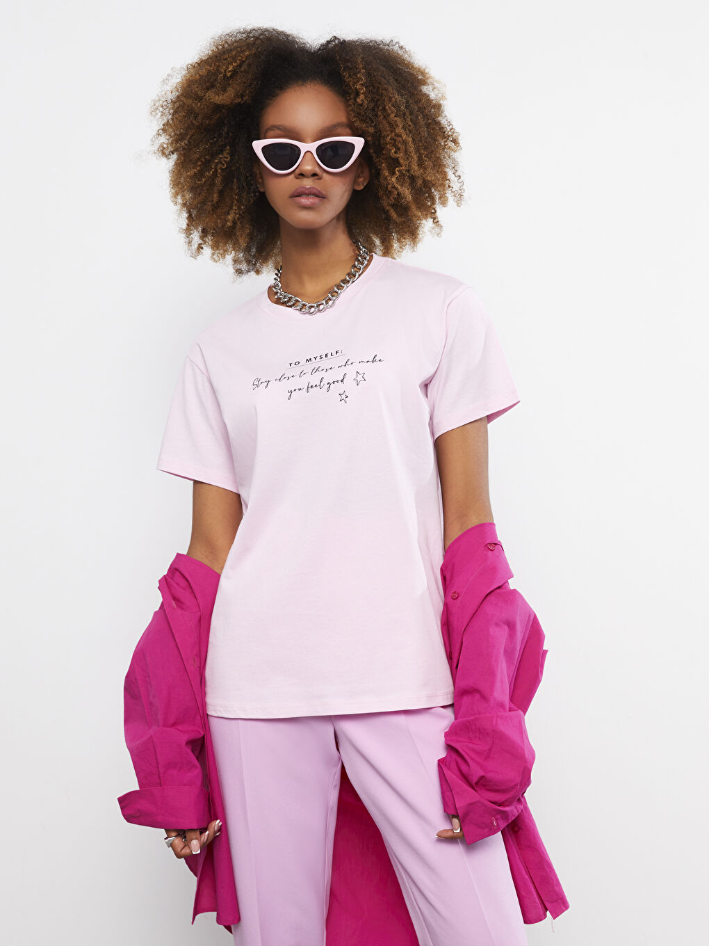 T-shirt en Coton à Manches Courtes avec Imprimé Lettre et Col Rond pour Femmes-1