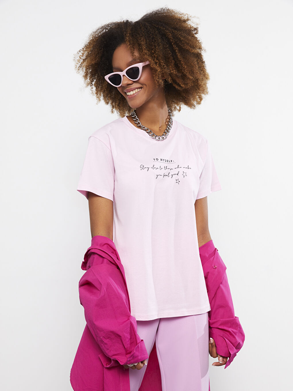 T-shirt en Coton à Manches Courtes avec Imprimé Lettre et Col Rond pour Femmes-2