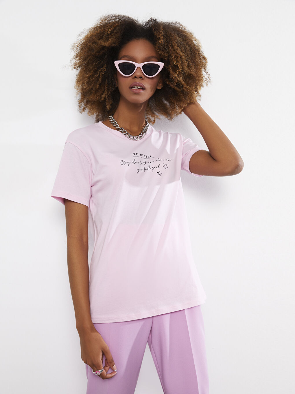 T-shirt en Coton à Manches Courtes avec Imprimé Lettre et Col Rond pour Femmes-3