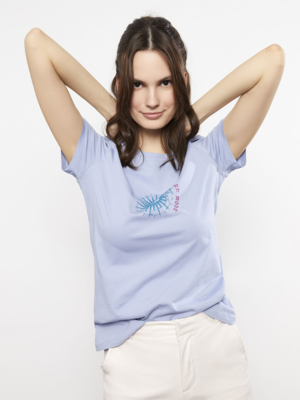 LCW Vision Crew Neck Printed Short Sleeve Cotton Women's T-shirt -S2GF56Z8-GCK