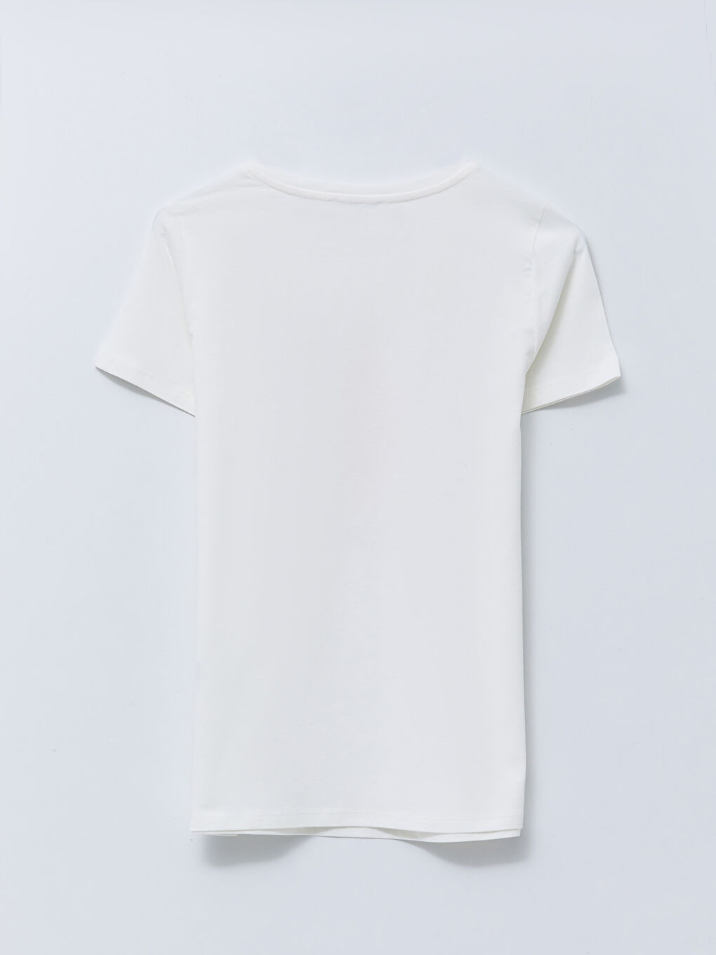 Ekru Bisiklet Yaka Baskılı Kısa Kollu Pamuklu Kadın Tişört-6