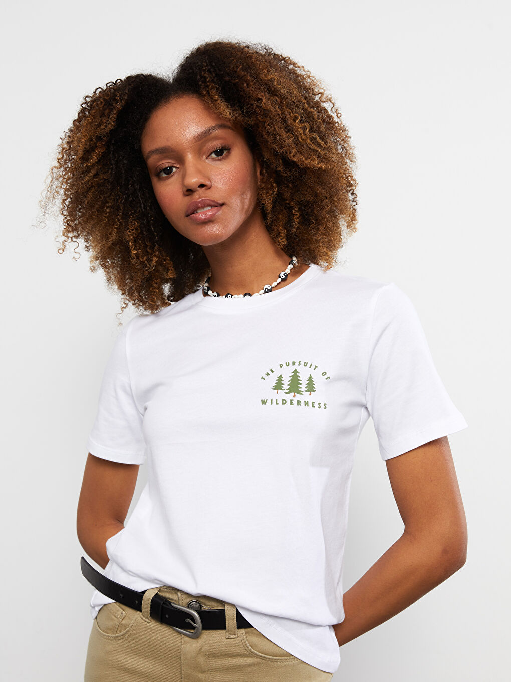 Crew Neck Printed Short Sleeve Cotton Women's T-shirt-1