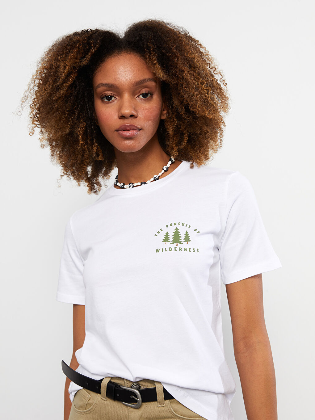 Crew Neck Printed Short Sleeve Cotton Women's T-shirt-2