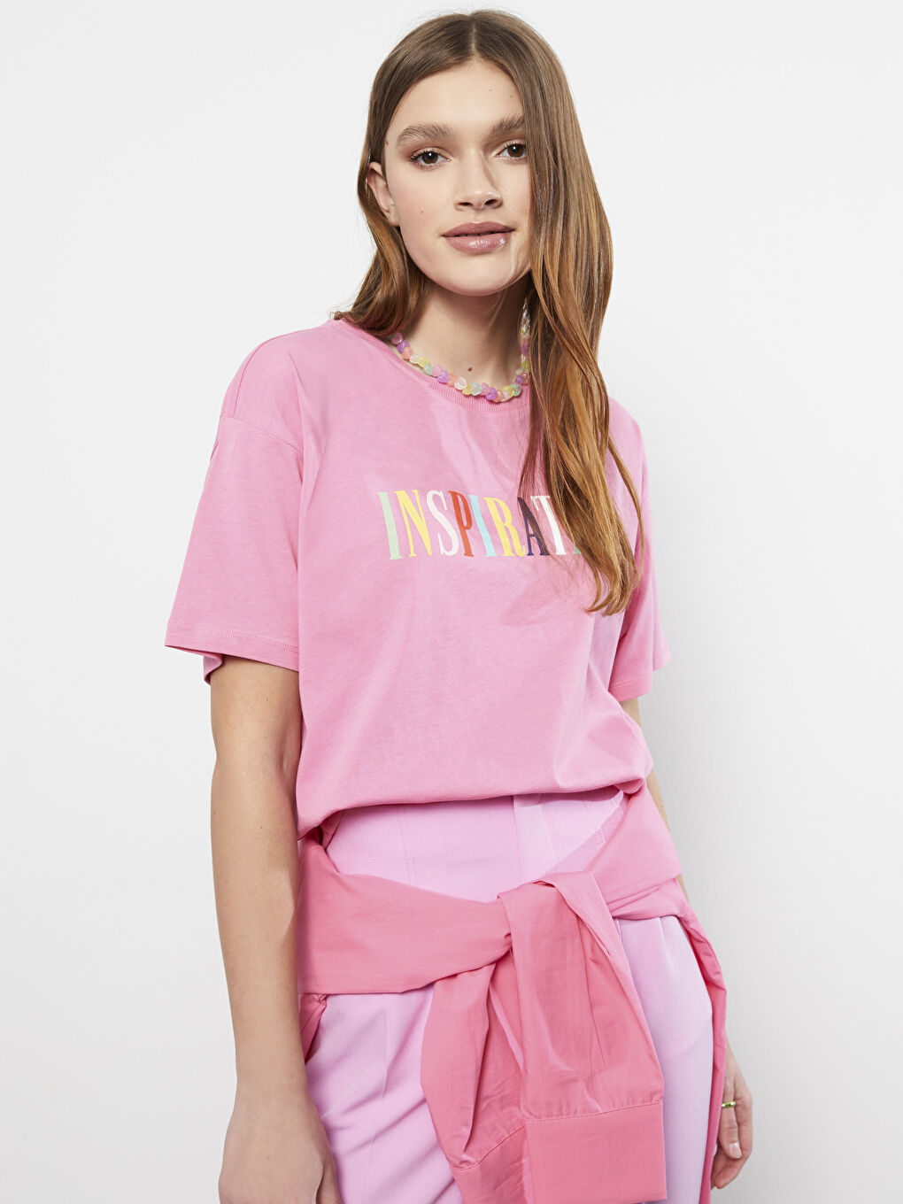 Crew Neck Letter Printed Short Sleeve Cotton Women's T-Shirt-3