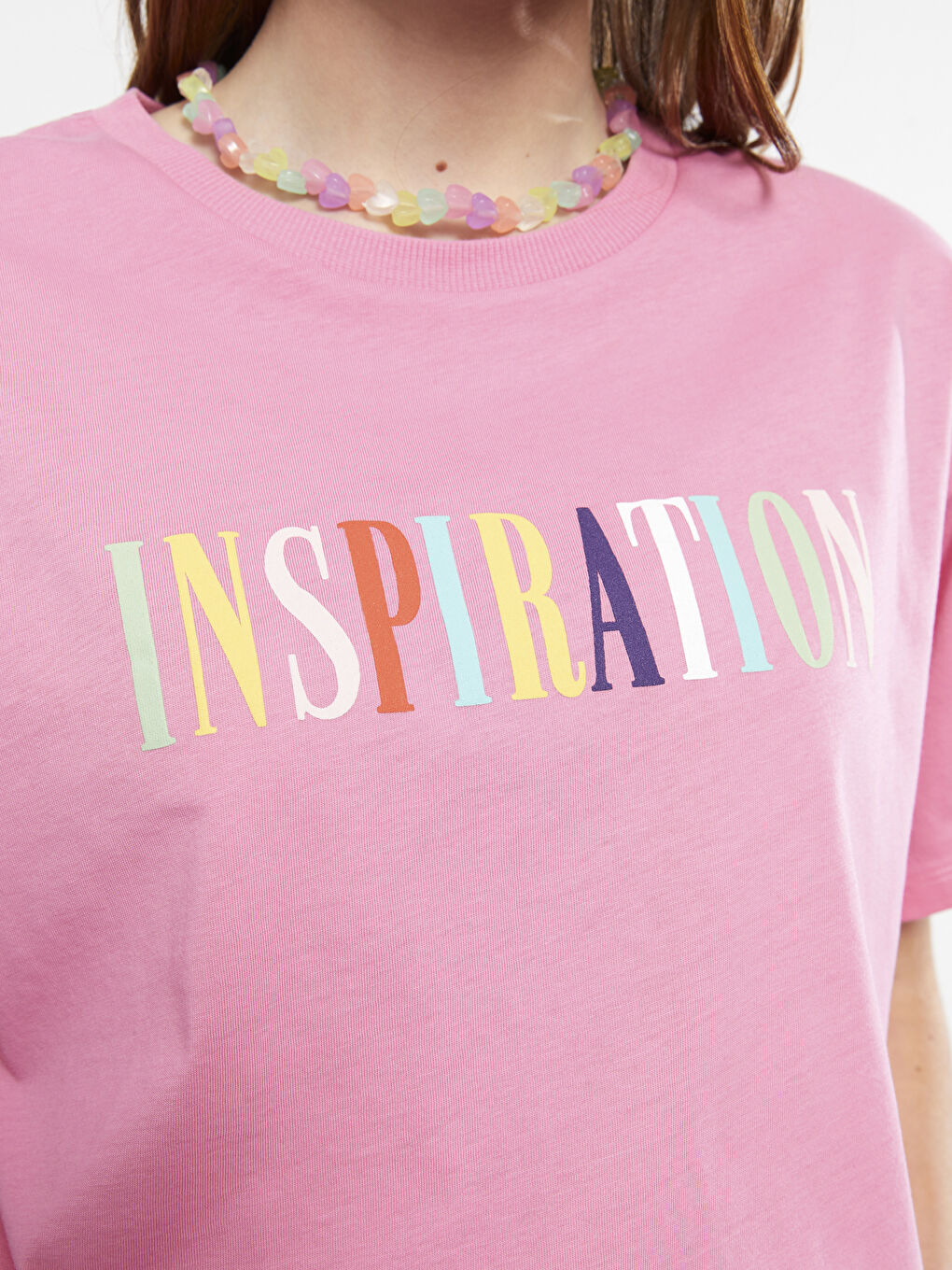 Crew Neck Letter Printed Short Sleeve Cotton Women's T-Shirt-4