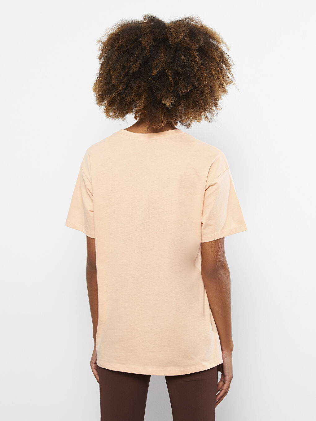 Mercan Bisiklet Yaka Baskılı Kısa Kollu Pamuklu Kadın Tişört-3