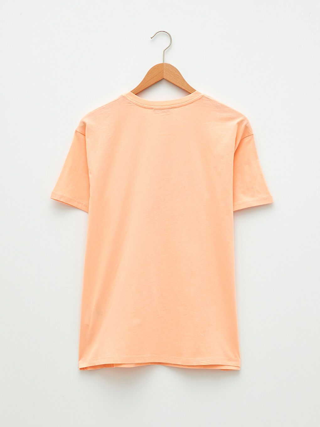 Mercan Bisiklet Yaka Baskılı Kısa Kollu Pamuklu Kadın Tişört-5