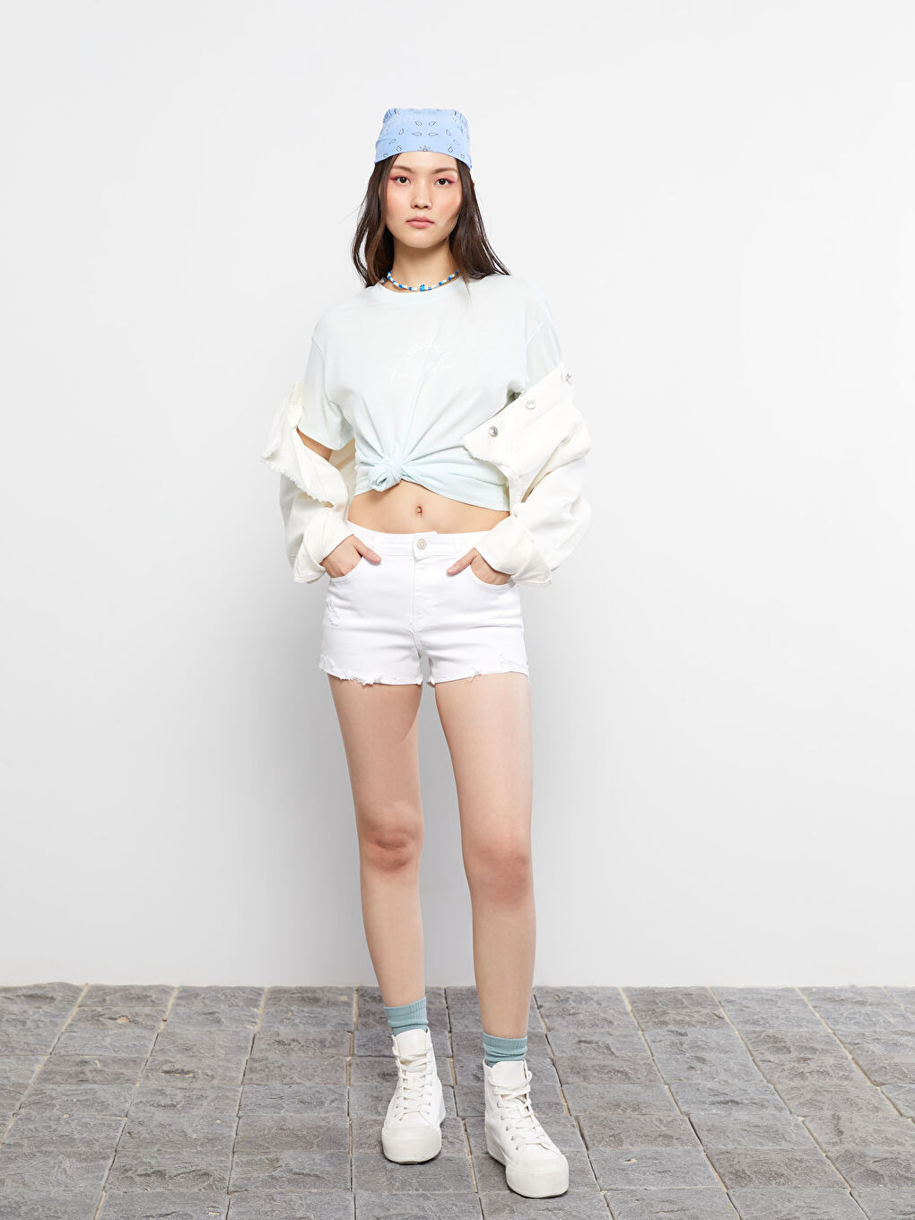 Tricou din Bumbac cu Mânecă Scurtă Imprimat și Guler Rotund pentru Femei