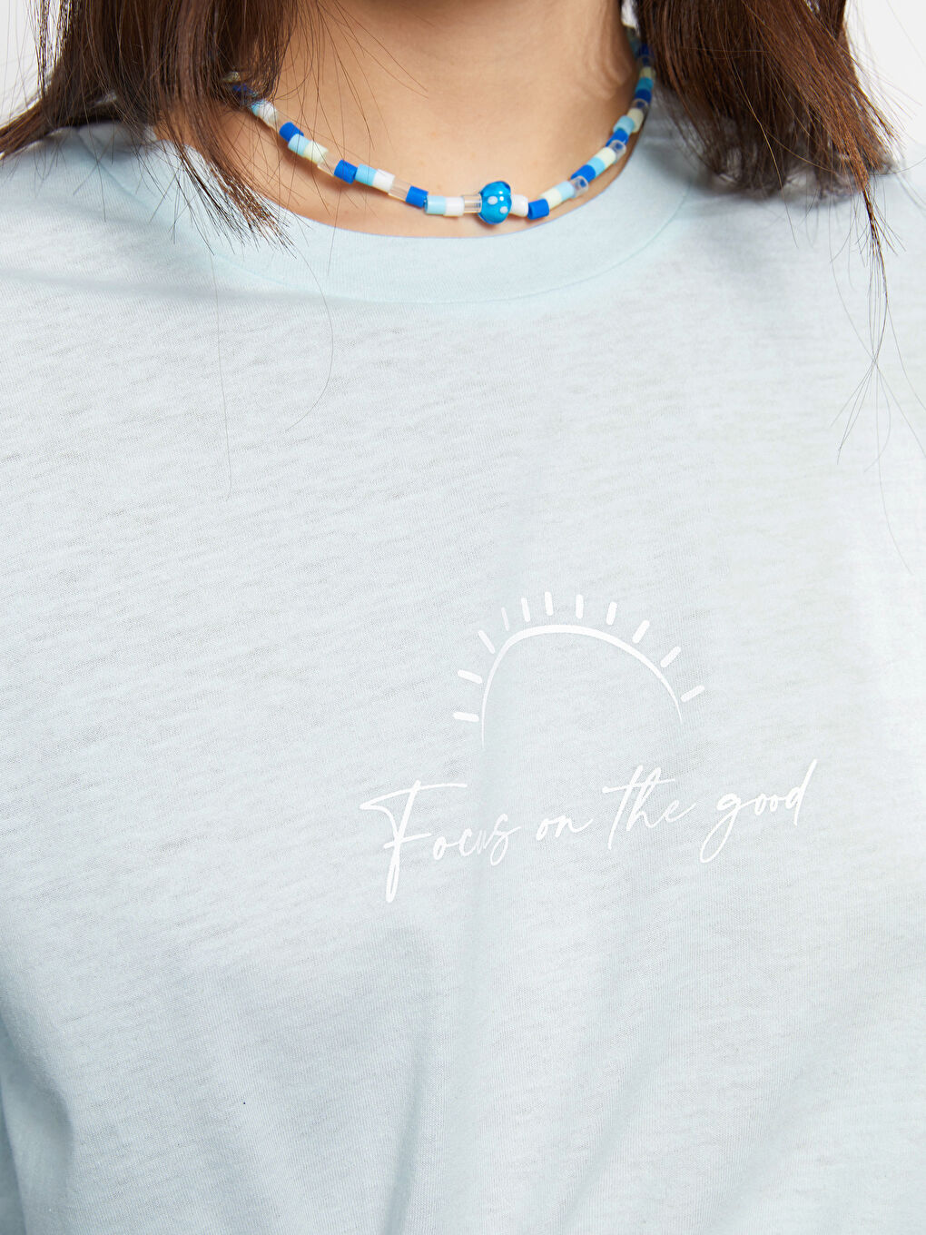 Tricou din Bumbac cu Mânecă Scurtă Imprimat și Guler Rotund pentru Femei-3