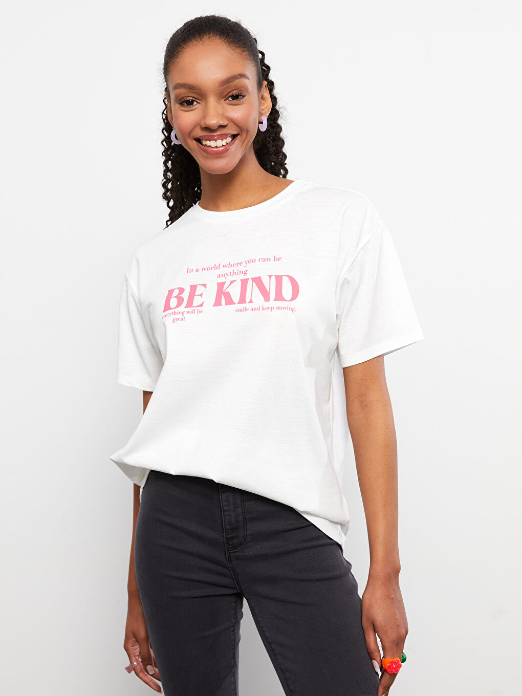 Crew Neck Letter Printed Short Sleeve Women's T-Shirt-2