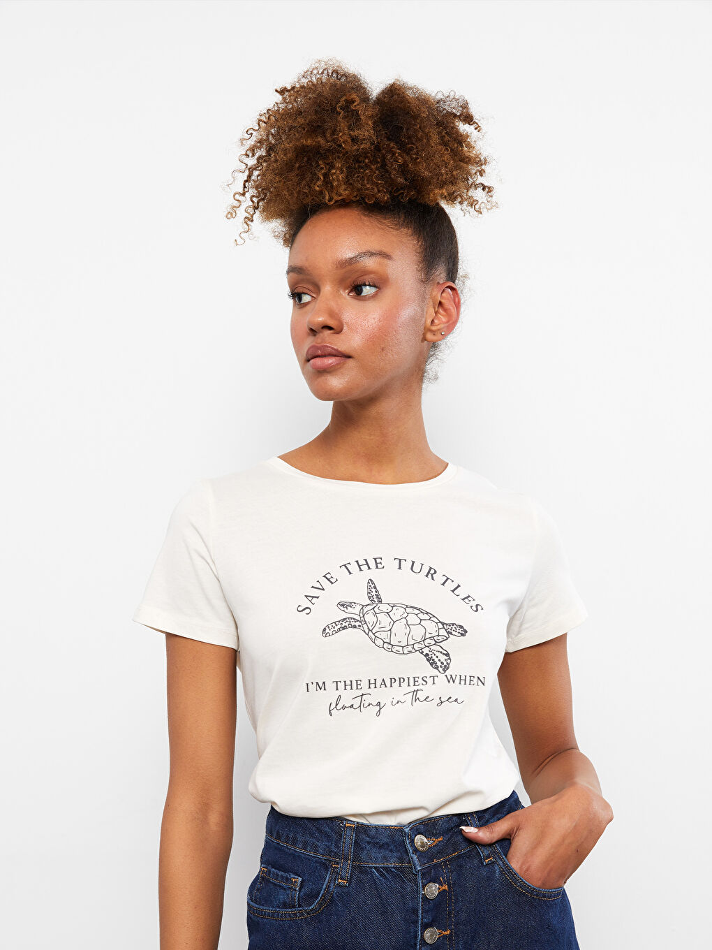 Crew Neck Printed Short Sleeve Cotton Women's T-shirt-1