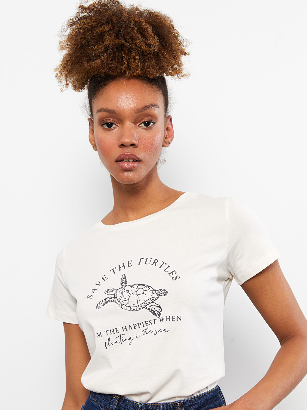 Crew Neck Printed Short Sleeve Cotton Women's T-shirt-2