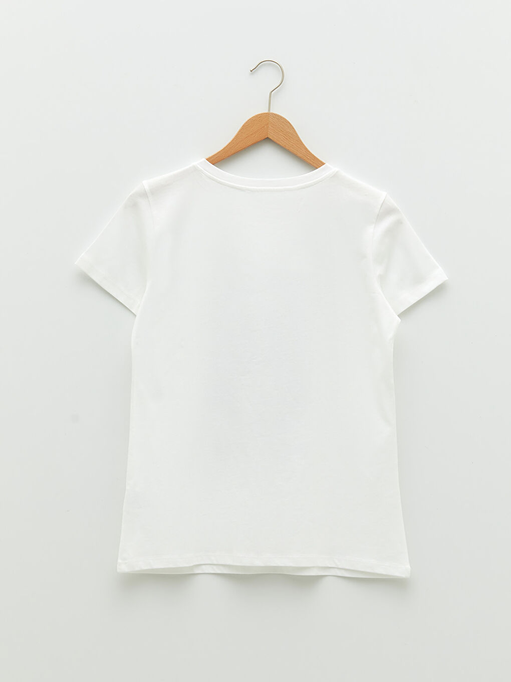 Beyaz Bisiklet Yaka Baskılı Kısa Kollu Pamuklu Kadın Tişört-5