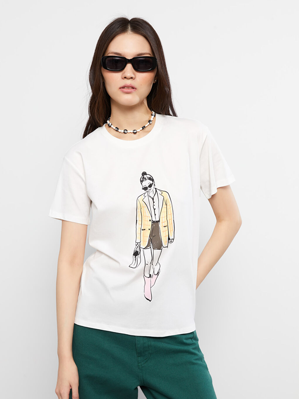 Crew Neck Printed Short Sleeve Cotton Women's T-shirt-1