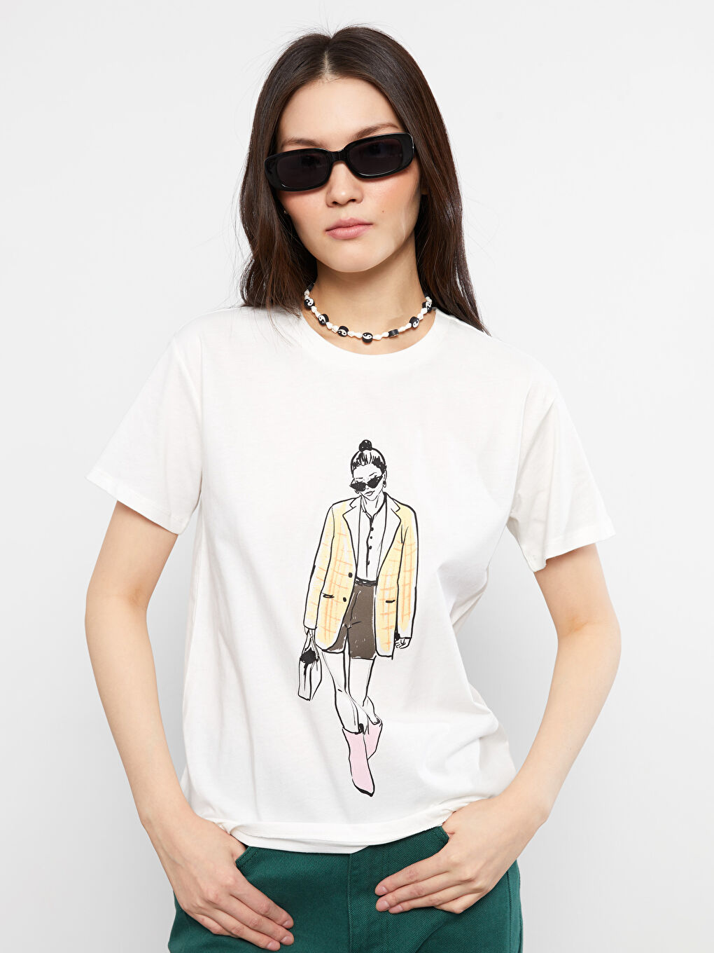 Crew Neck Printed Short Sleeve Cotton Women's T-shirt-2