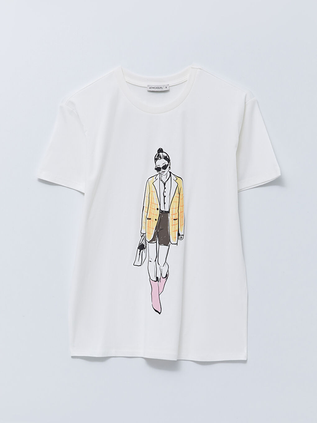 Crew Neck Printed Short Sleeve Cotton Women's T-shirt-5