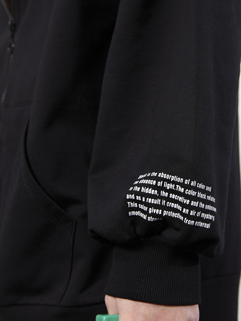 Siyah Kapüşonlu Yazı Baskılı Uzun Kollu Kadın Spor Hırka-2