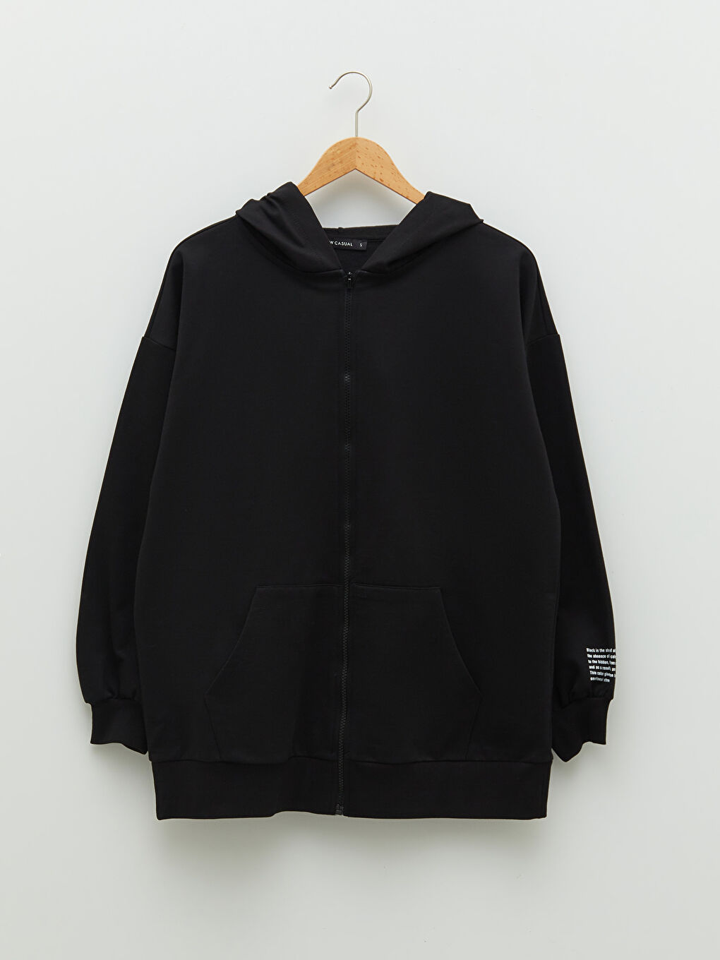 Siyah Kapüşonlu Yazı Baskılı Uzun Kollu Kadın Spor Hırka-5