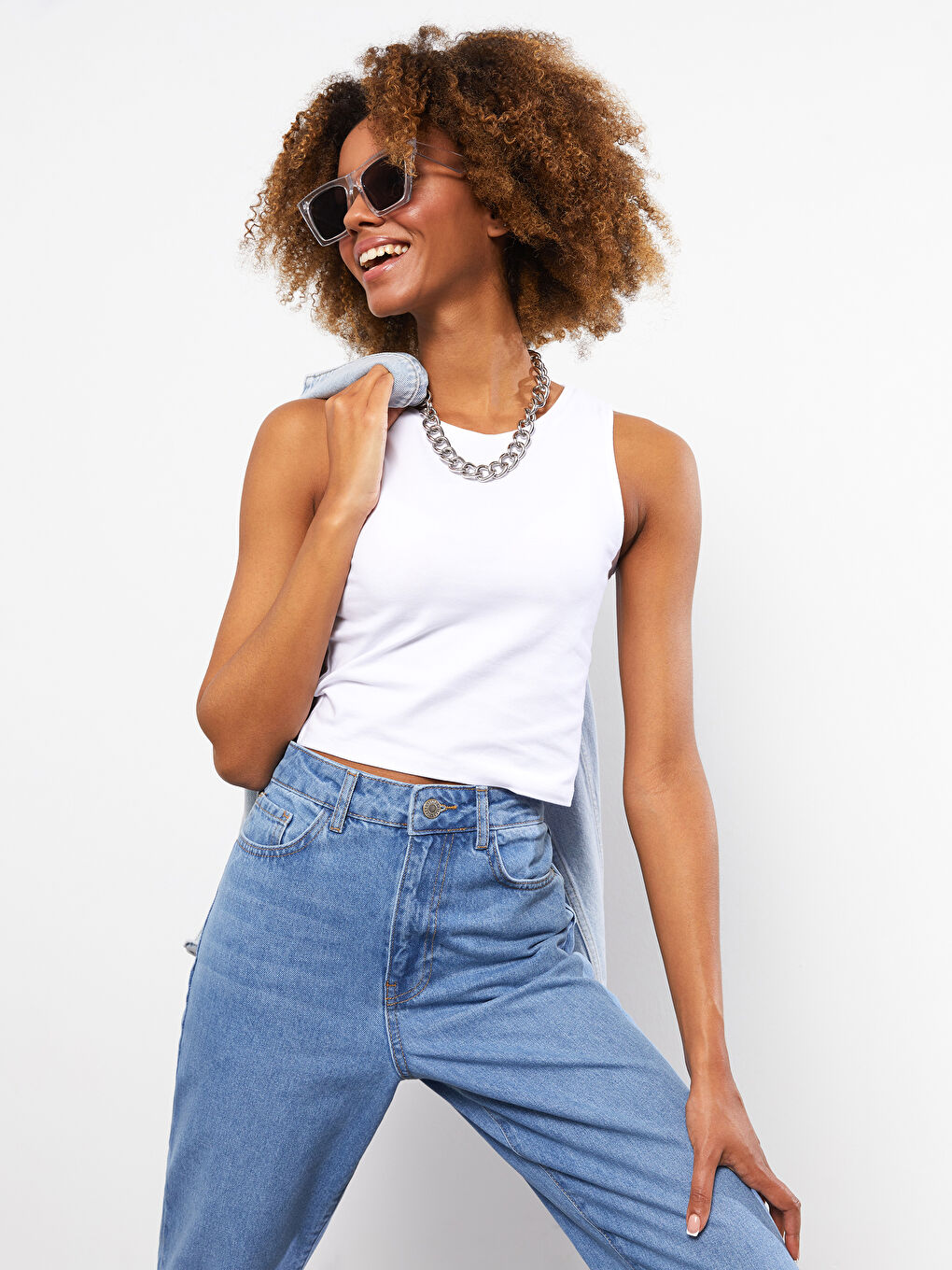 Maiou Simplu din Bumbac cu Guler Rotund pentru Femei