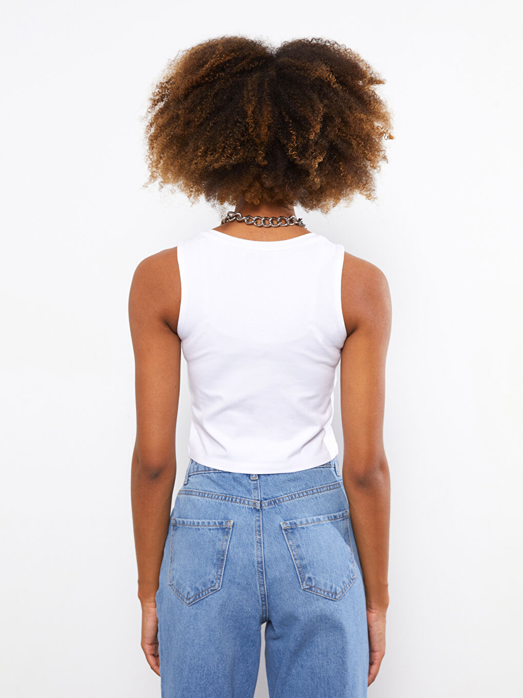 Maiou Simplu din Bumbac cu Guler Rotund pentru Femei-3