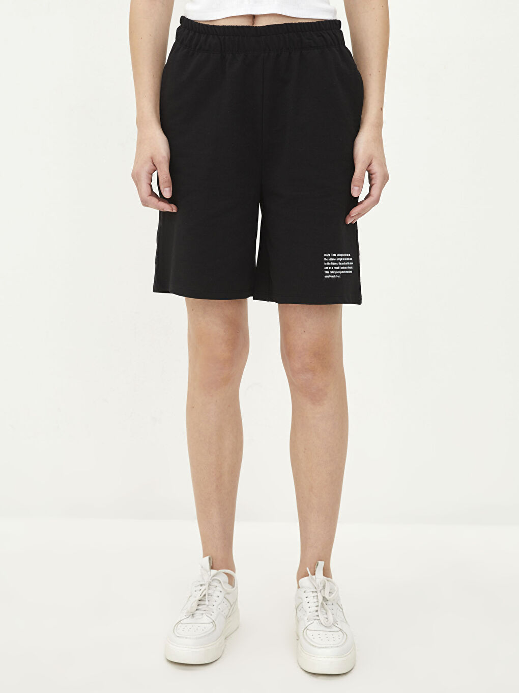 Women's Bermuda Shorts With Elastic Waist Printed Pocket Detail-2