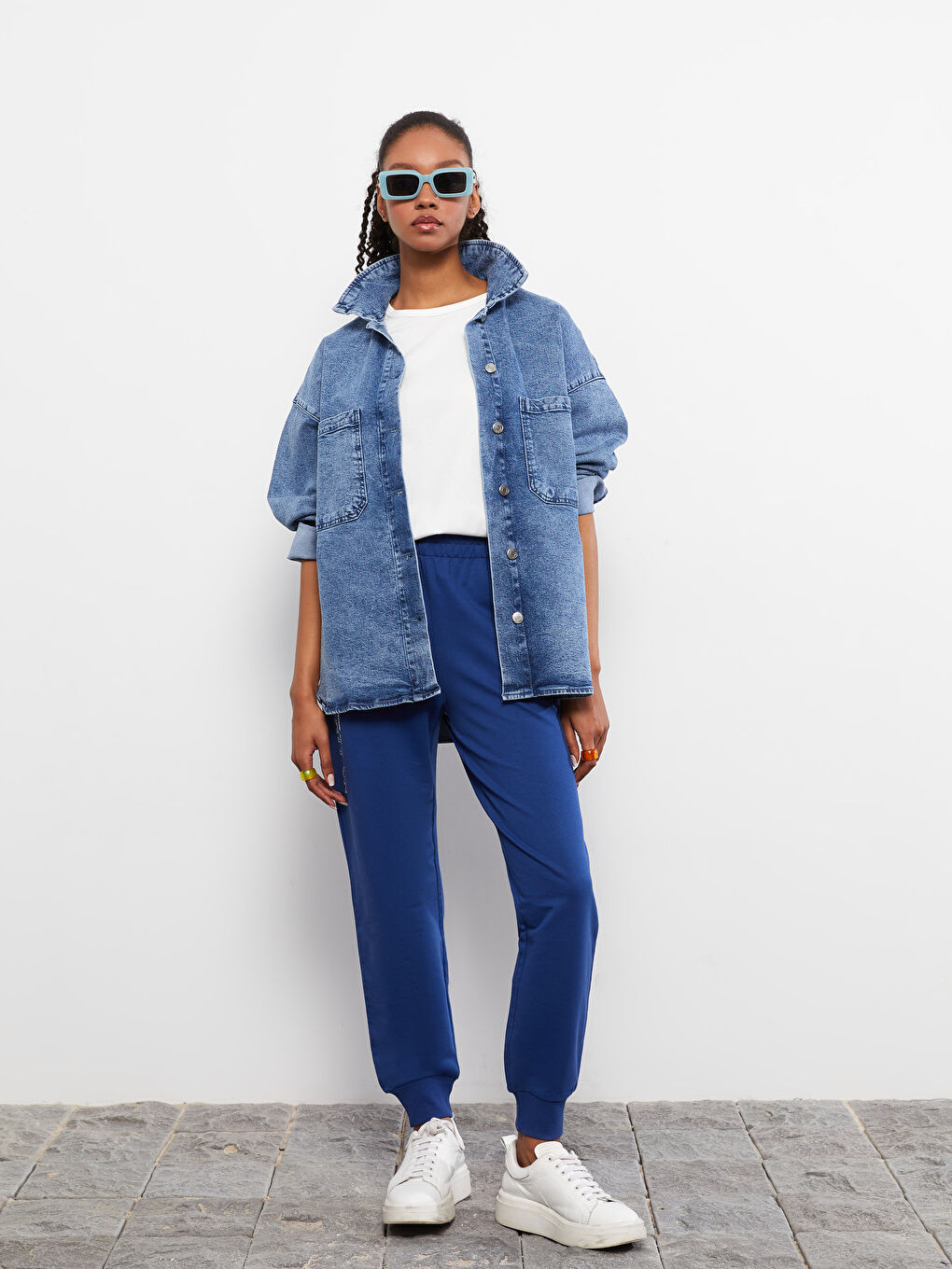 Lacivert Beli Lastikli Baskılı Kadın Jogger Eşofman Altı-1