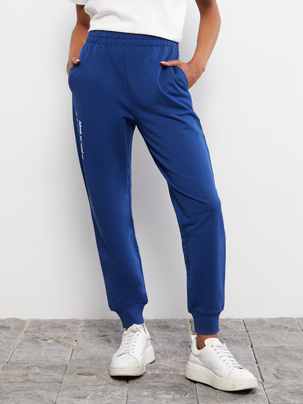 Lacivert Beli Lastikli Baskılı Kadın Jogger Eşofman Altı-2
