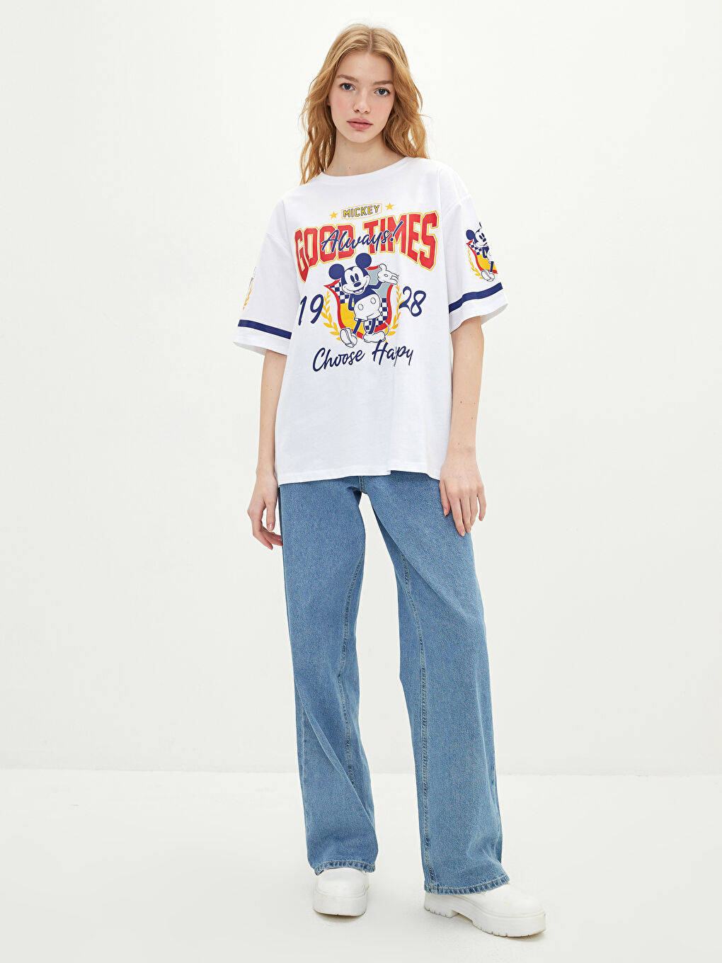 Crew Neck Mickey Mouse Printed Short Sleeve Cotton Women's T-Shirt-2