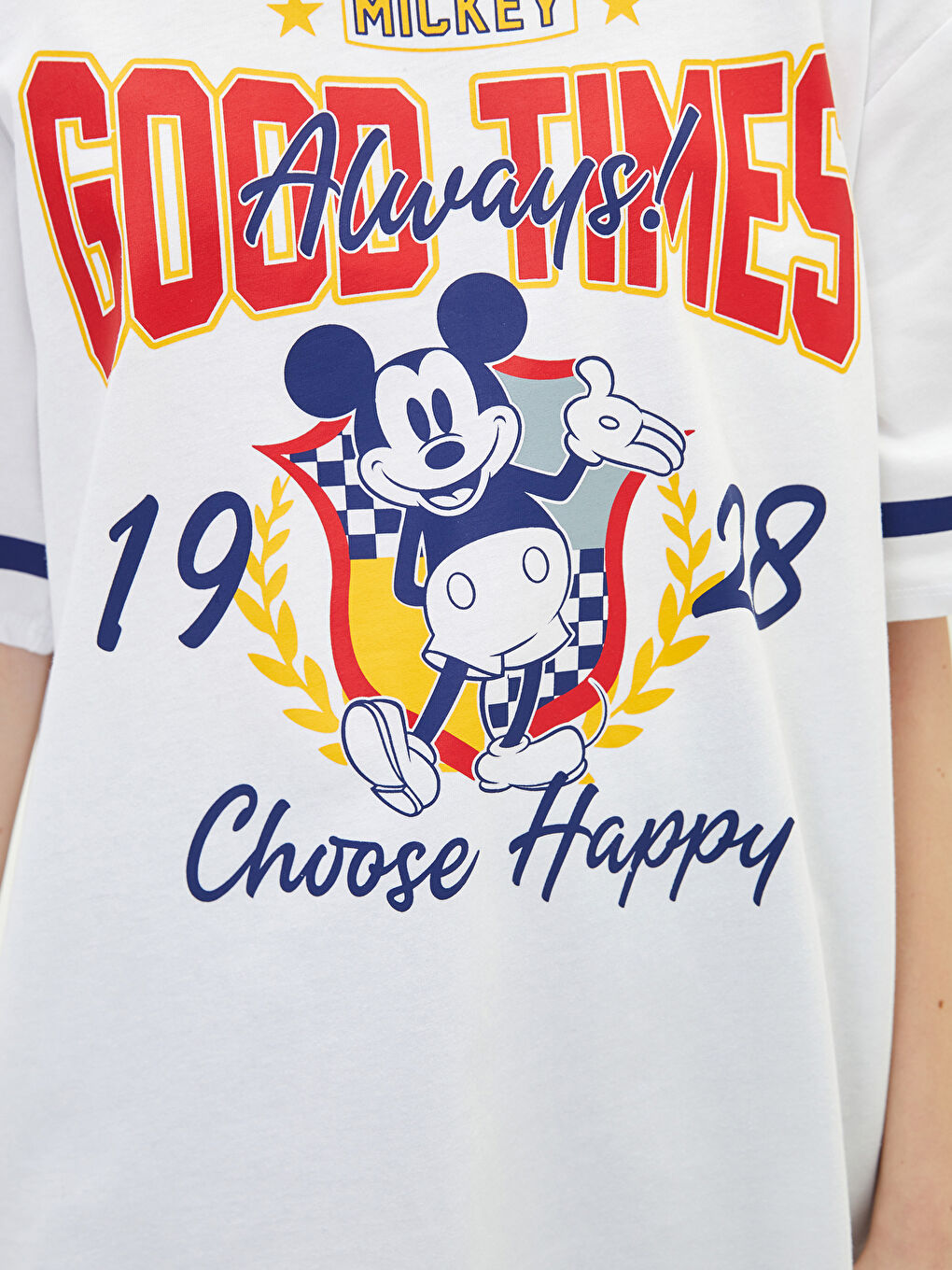 Crew Neck Mickey Mouse Printed Short Sleeve Cotton Women's T-Shirt-3