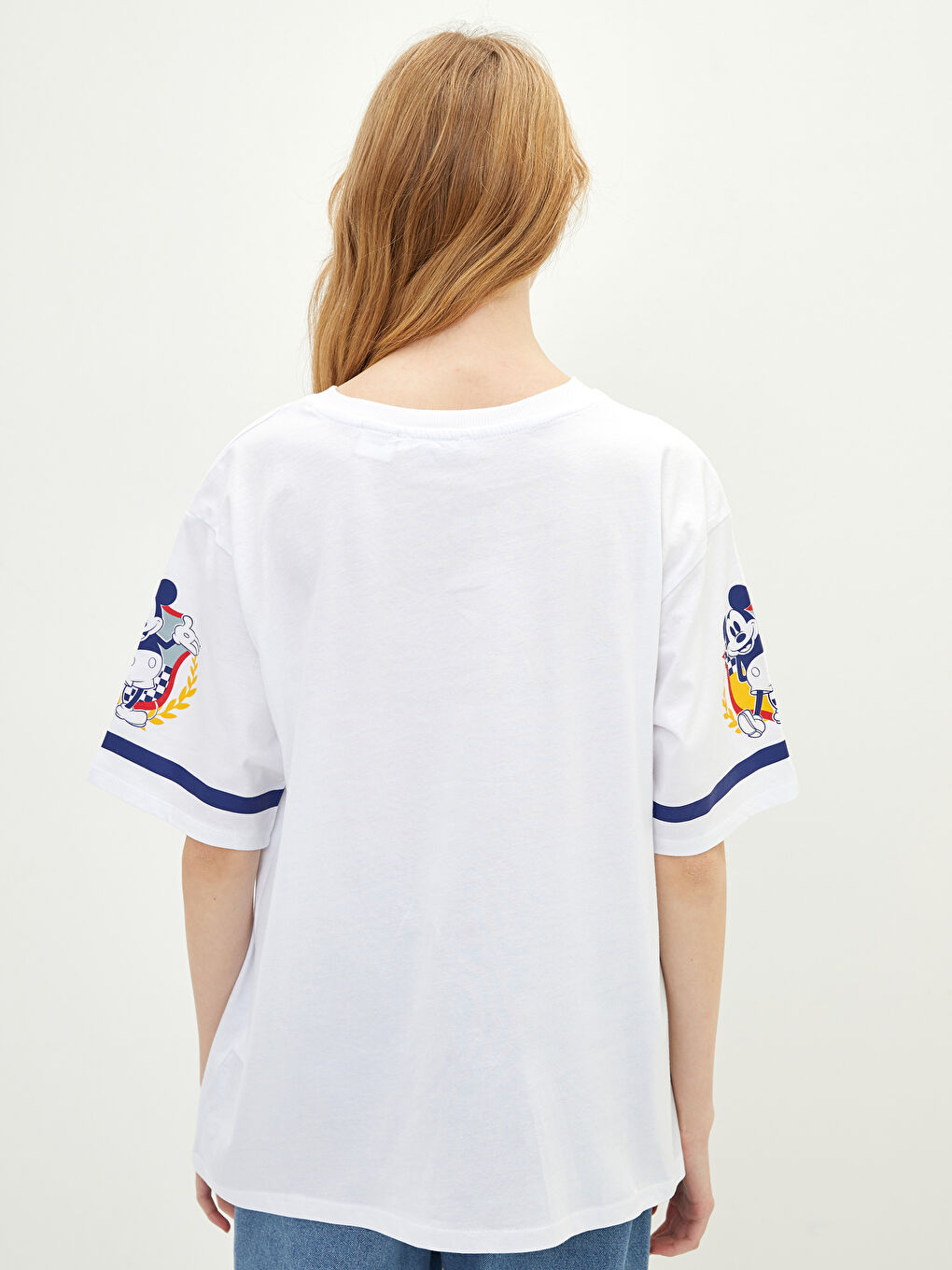 Crew Neck Mickey Mouse Printed Short Sleeve Cotton Women's T-Shirt-4