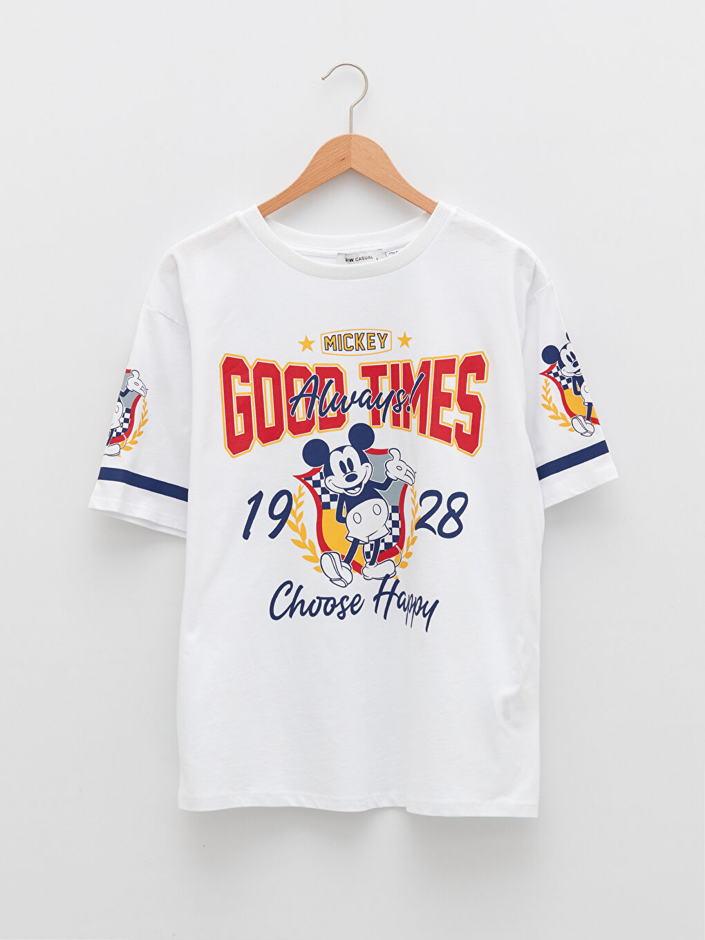 Crew Neck Mickey Mouse Printed Short Sleeve Cotton Women's T-Shirt-5