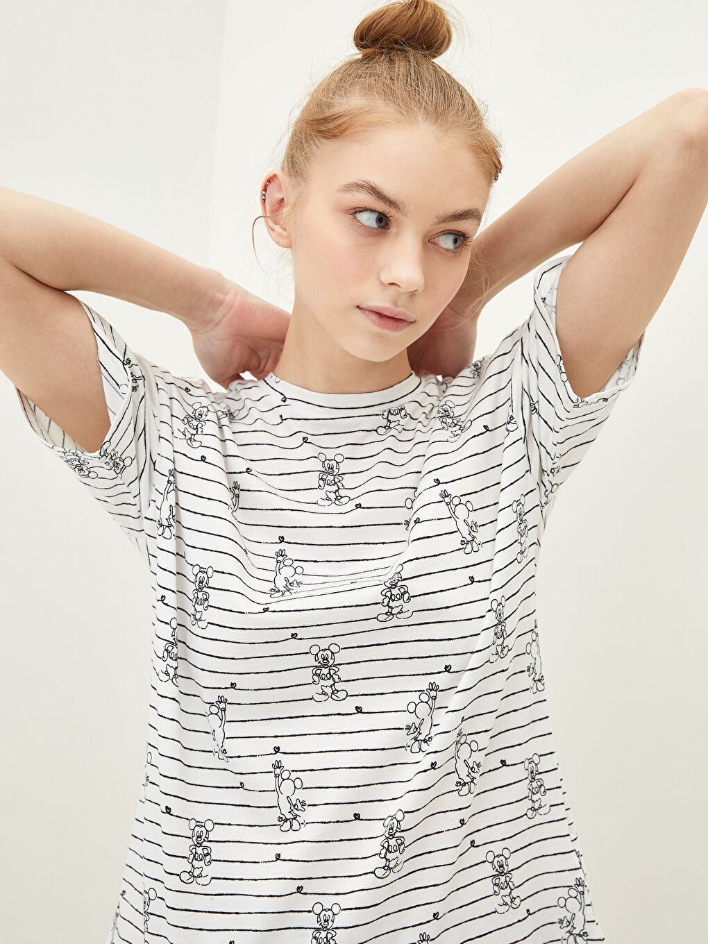 Crew Neck Mickey Mouse Printed Short Sleeve Women's T-Shirt