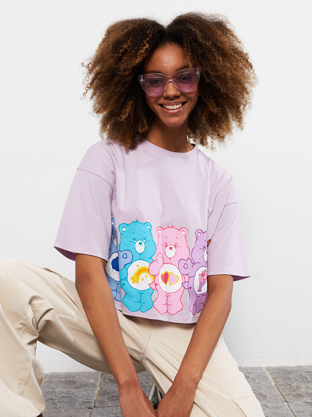 Crew Neck Care Bears Printed Short Sleeve Cotton Women's T-Shirt