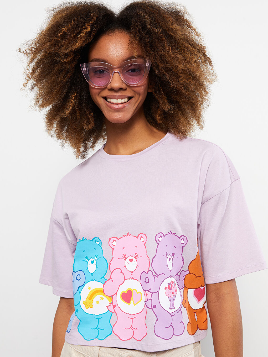 Crew Neck Care Bears Printed Short Sleeve Cotton Women's T-Shirt-1