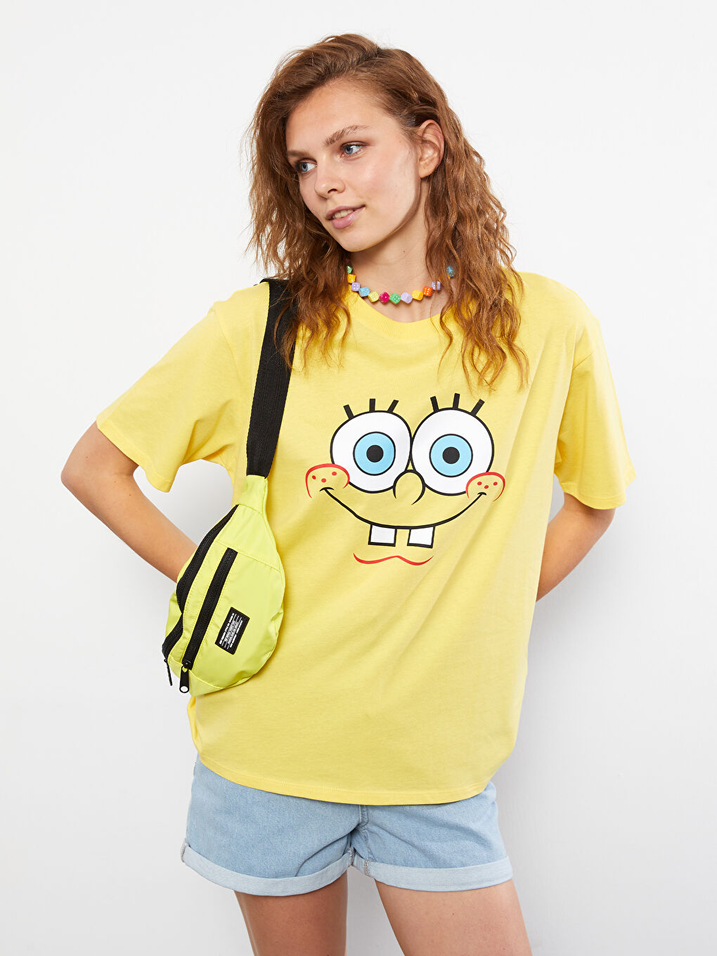 Crew Neck SpongeBob Printed Short Sleeve Cotton Women's T-Shirt-1
