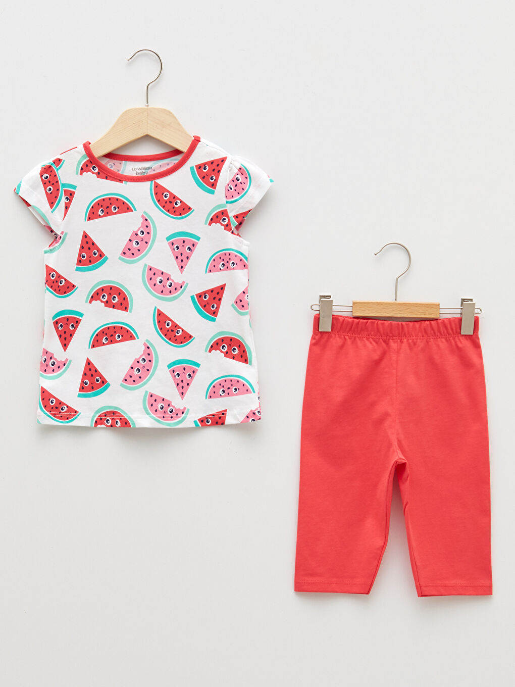 Crew Neck Short Sleeve Printed Cotton Baby Girl Pajamas Set