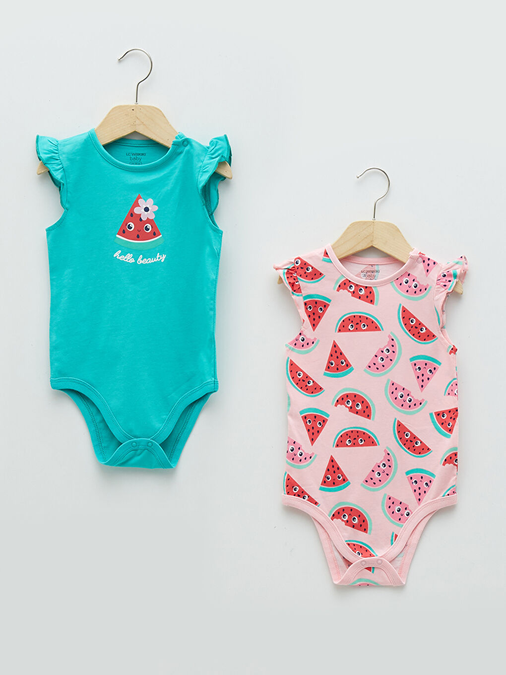 Crew Neck Printed Baby Girl Bodysuit With Snap Fastener 2 Pieces