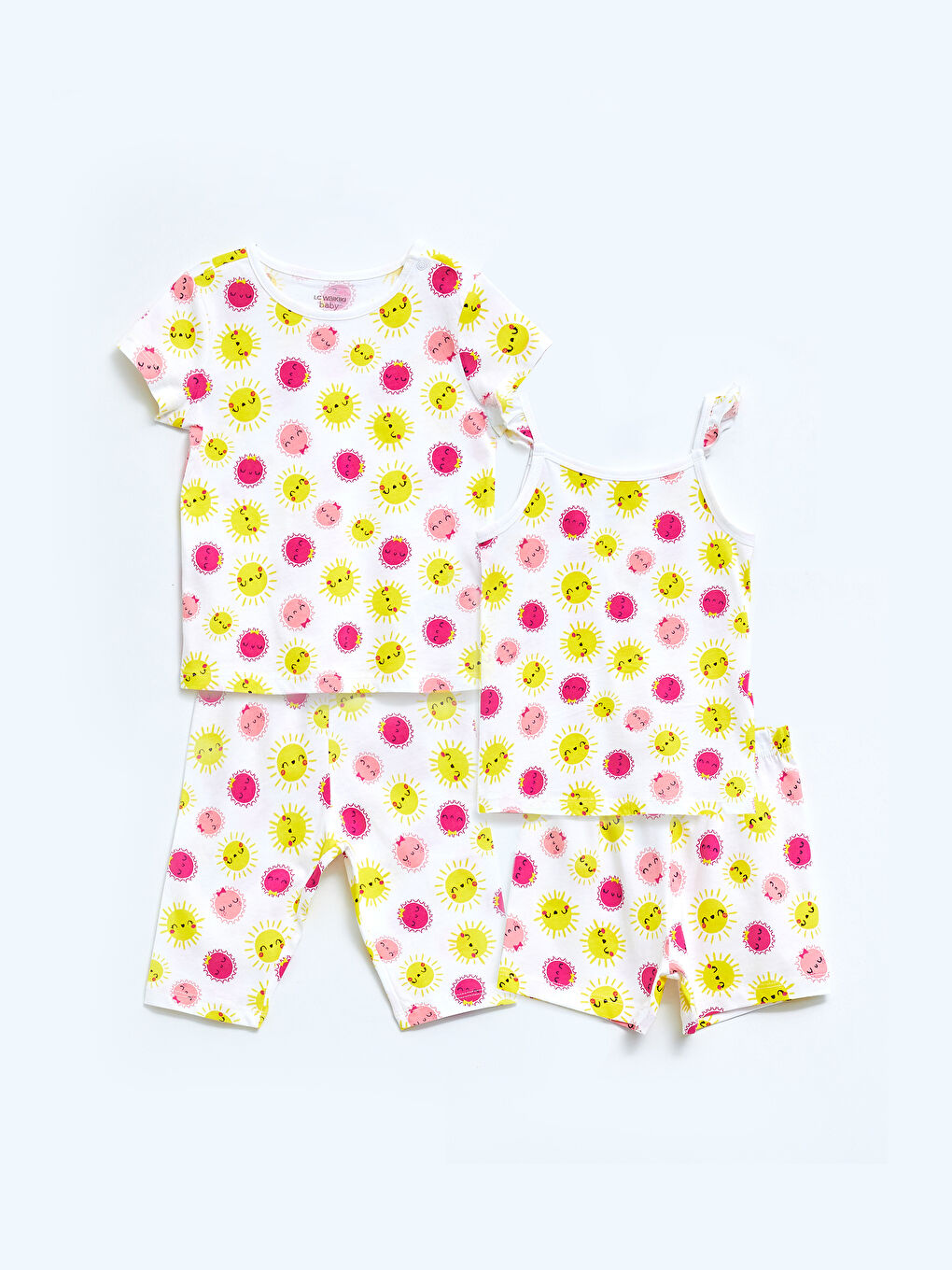 Дөңгелек жағалы принтті қыз балаларға арналған 2 данадан тұратын пижама жинағы