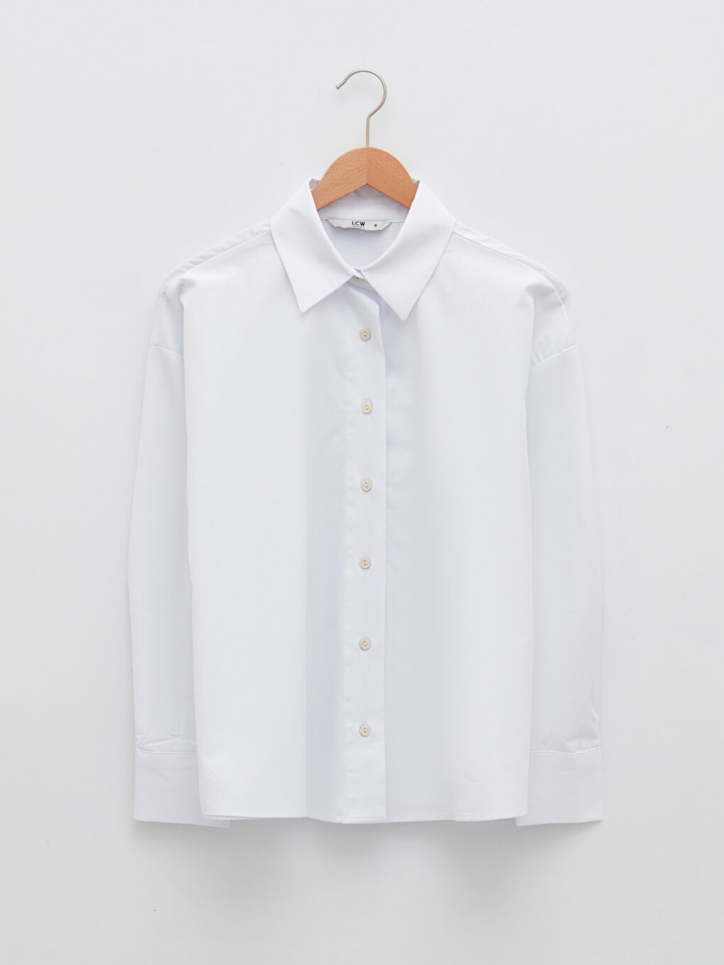 Beyaz Önden Düğme Kapamalı Düz Uzun Kollu Poplin Kadın Gömlek-5