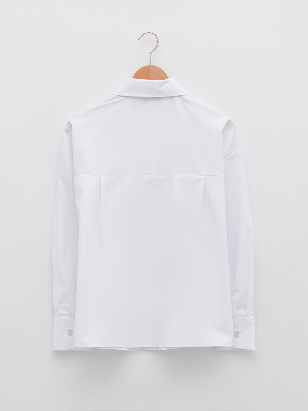 Beyaz Önden Düğme Kapamalı Düz Uzun Kollu Poplin Kadın Gömlek-6