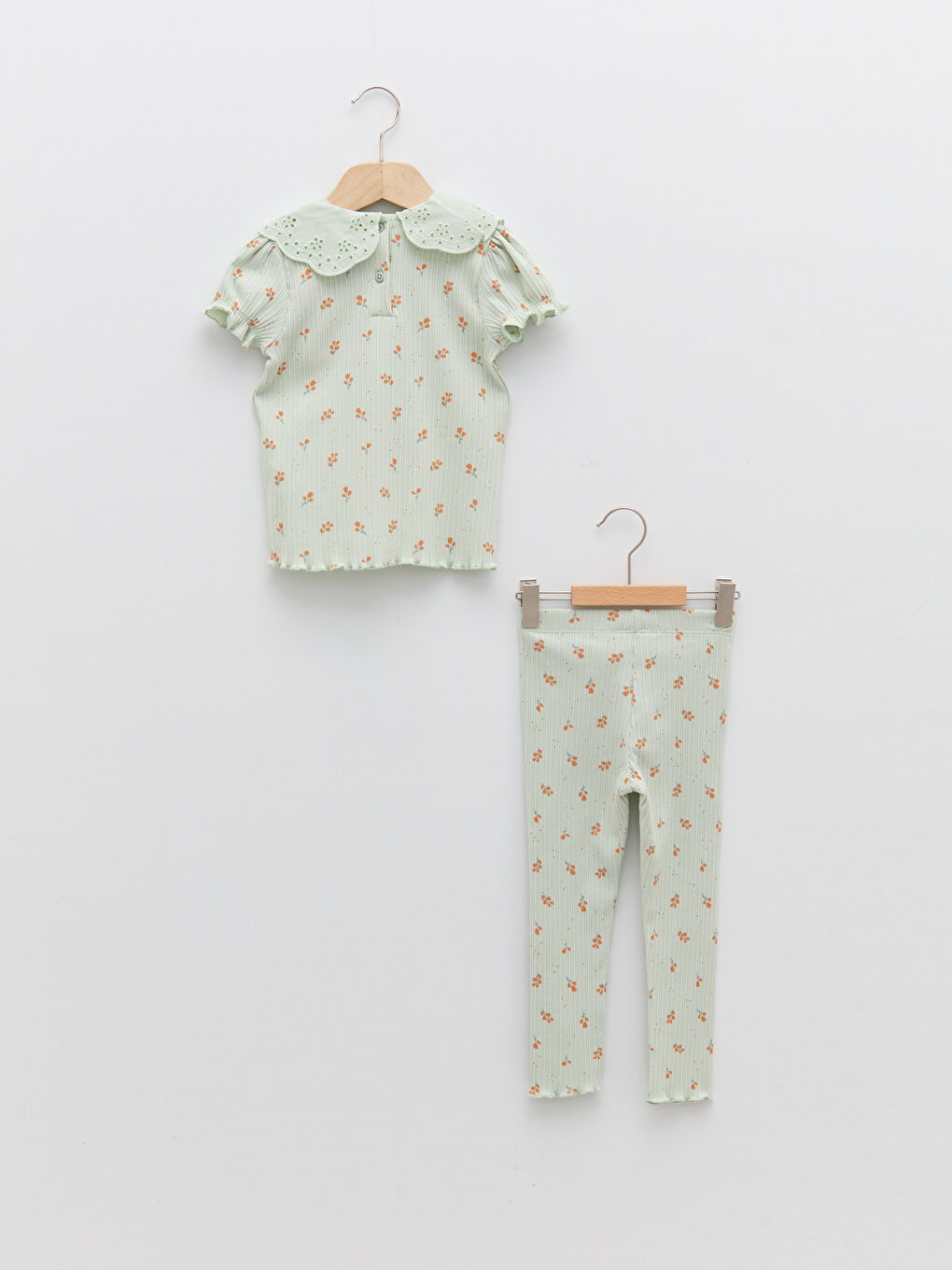 Bebe Collar Short Sleeve Printed Baby Girl T-Shirt and Tights 2-Pack Set-1