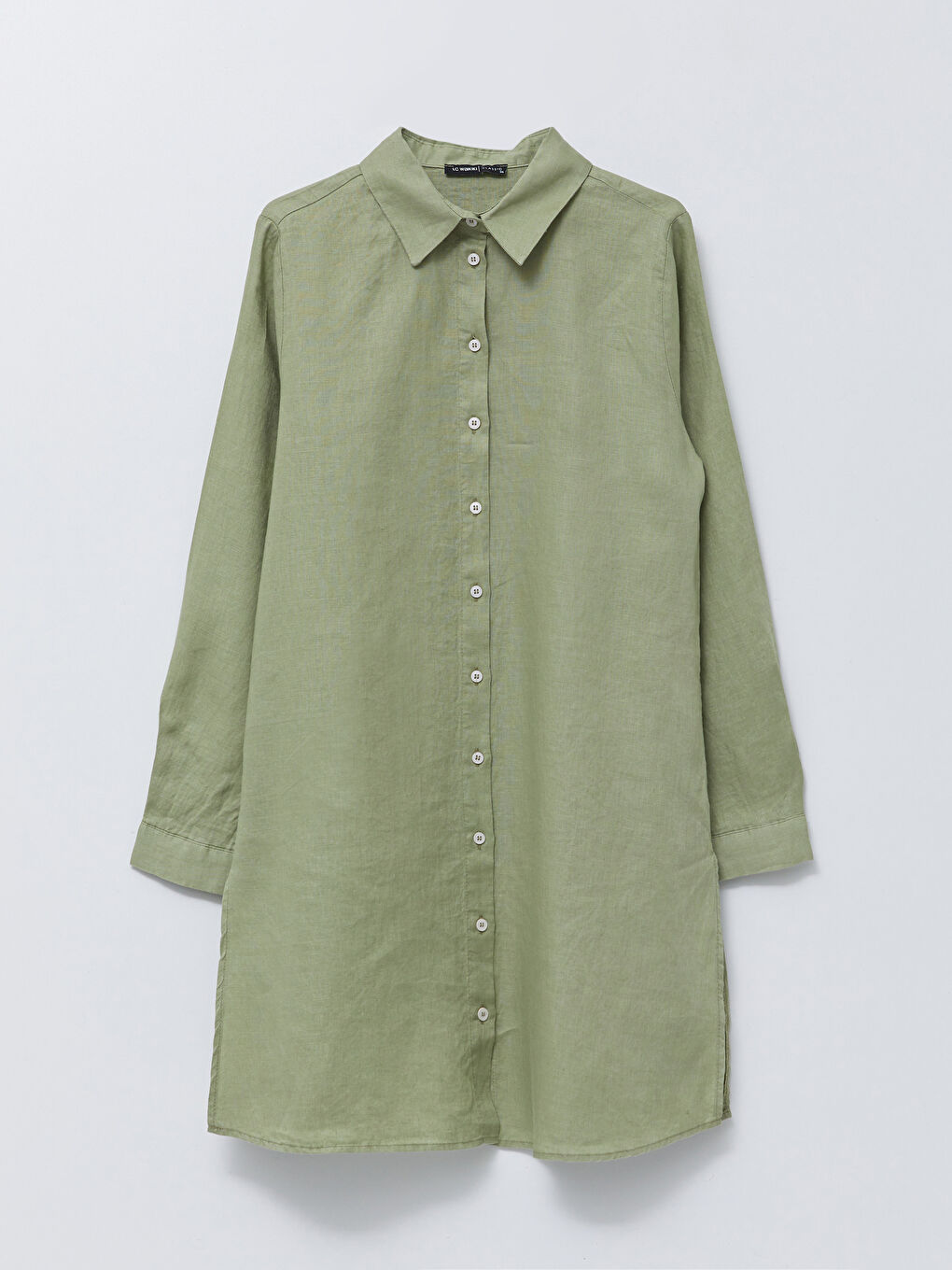 Yeşil %100 Keten Kadın Gömlek Tunik-6