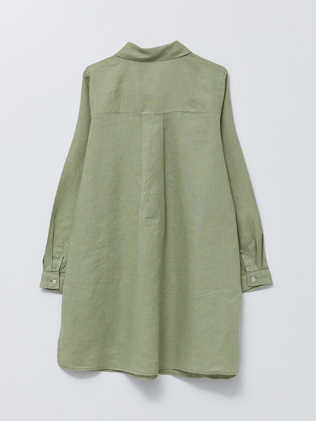 Yeşil %100 Keten Kadın Gömlek Tunik-7