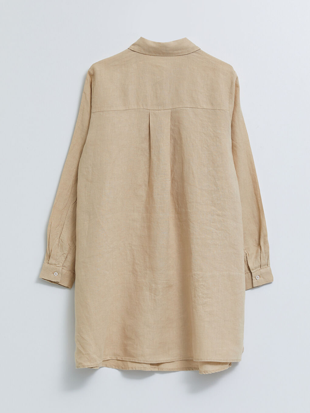 Bej %100 Keten Kadın Gömlek Tunik-7