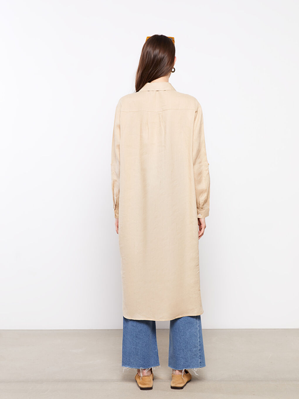 Bej %100 Keten Kadın Gömlek Tunik-3