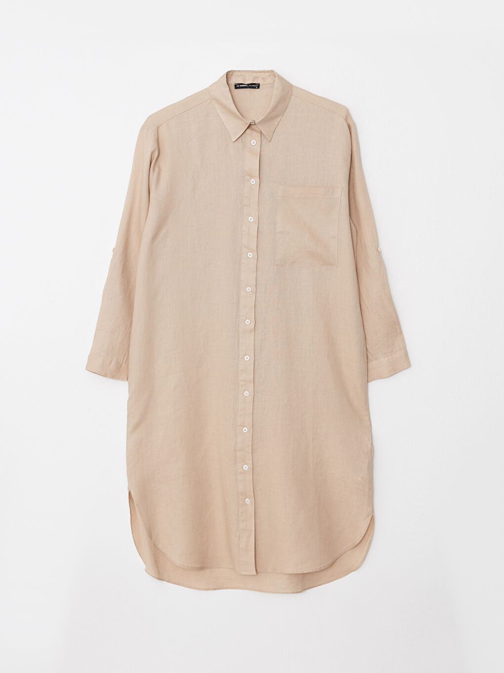 Bej %100 Keten Kadın Gömlek Tunik-4