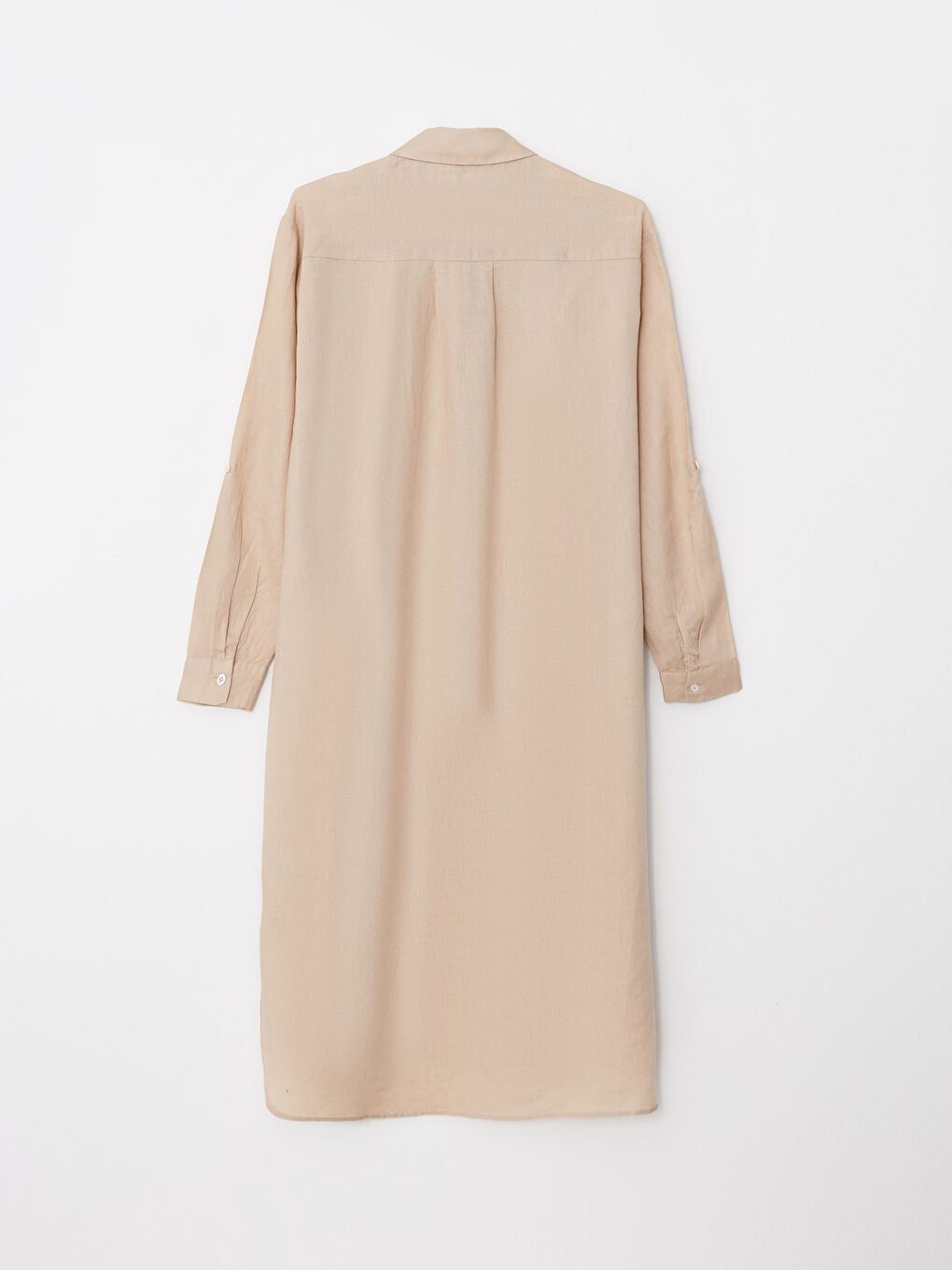 Bej %100 Keten Kadın Gömlek Tunik-5